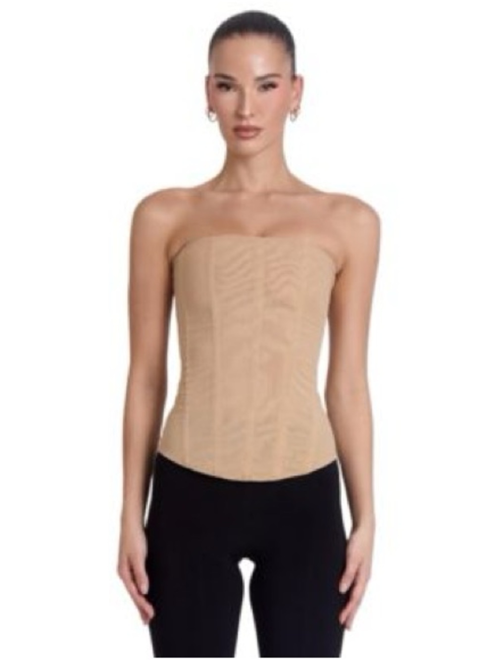 LEAU Women’s M Muse Mesh Corset Top Tan Nude Strapless Boned Bustier
